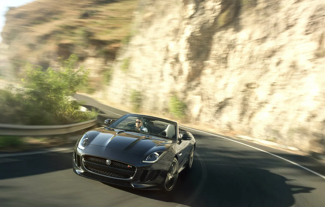 Photo wallpaper road, movement, Jaguar, Jaguar, F-Type