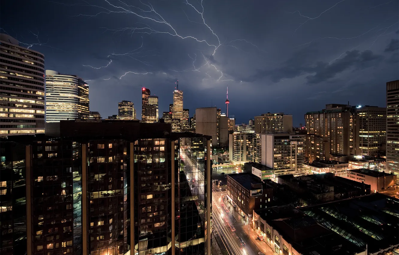 Photo wallpaper lights, lightning, the evening
