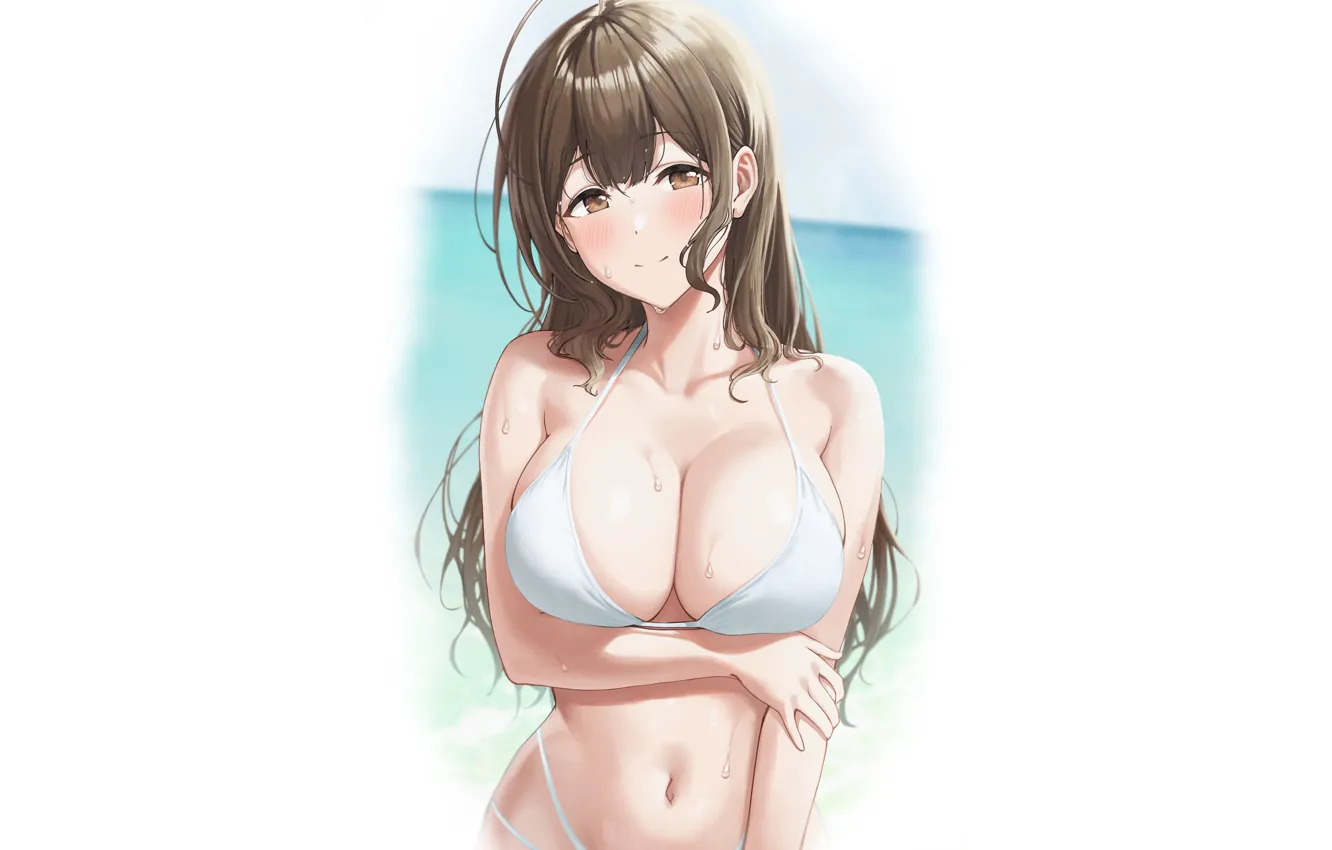 Photo wallpaper girl, hot, sexy, sea, ocean, Beach, boobs, anime