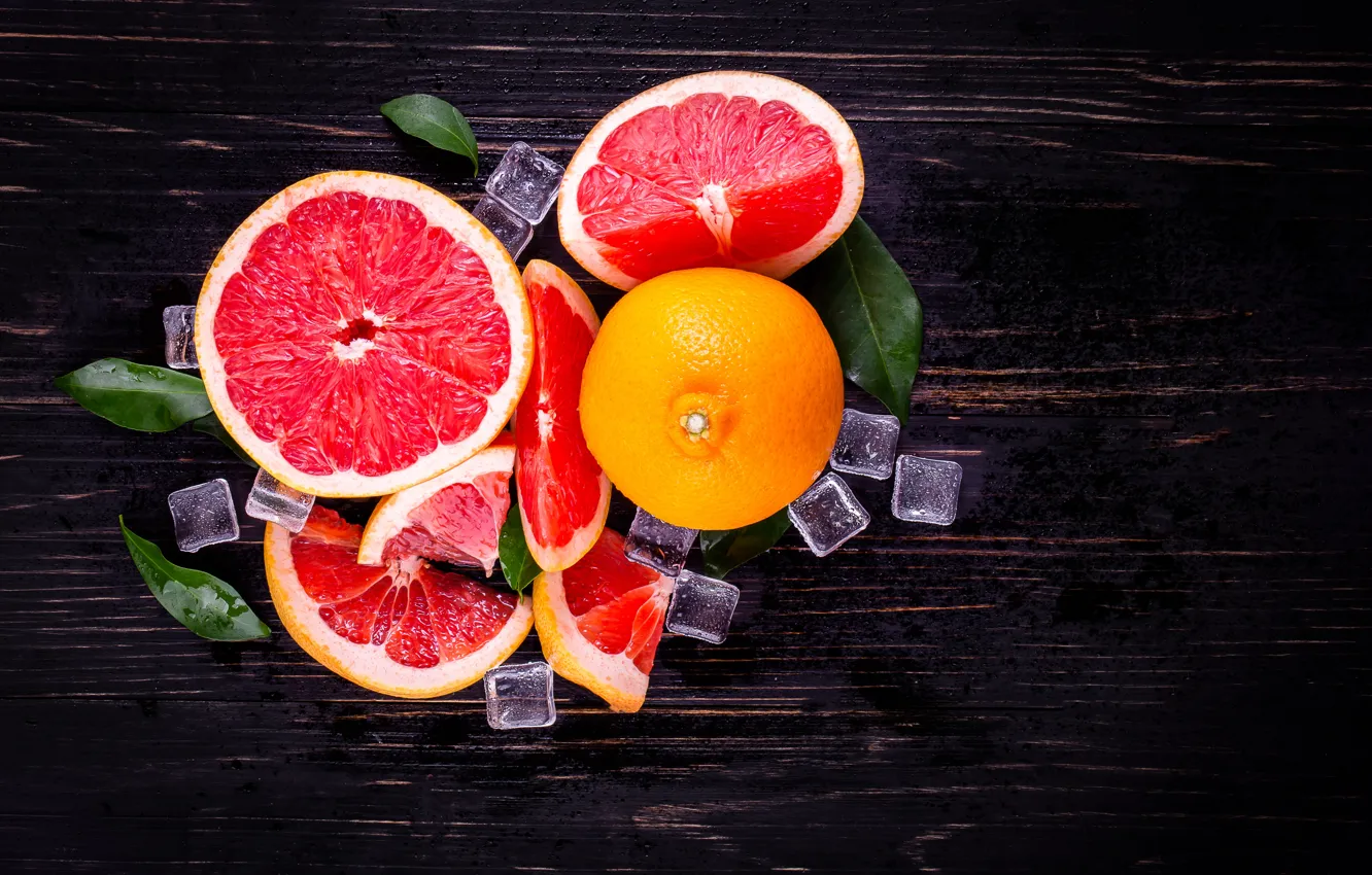 Photo wallpaper ice, citrus, slices, Grapefruit