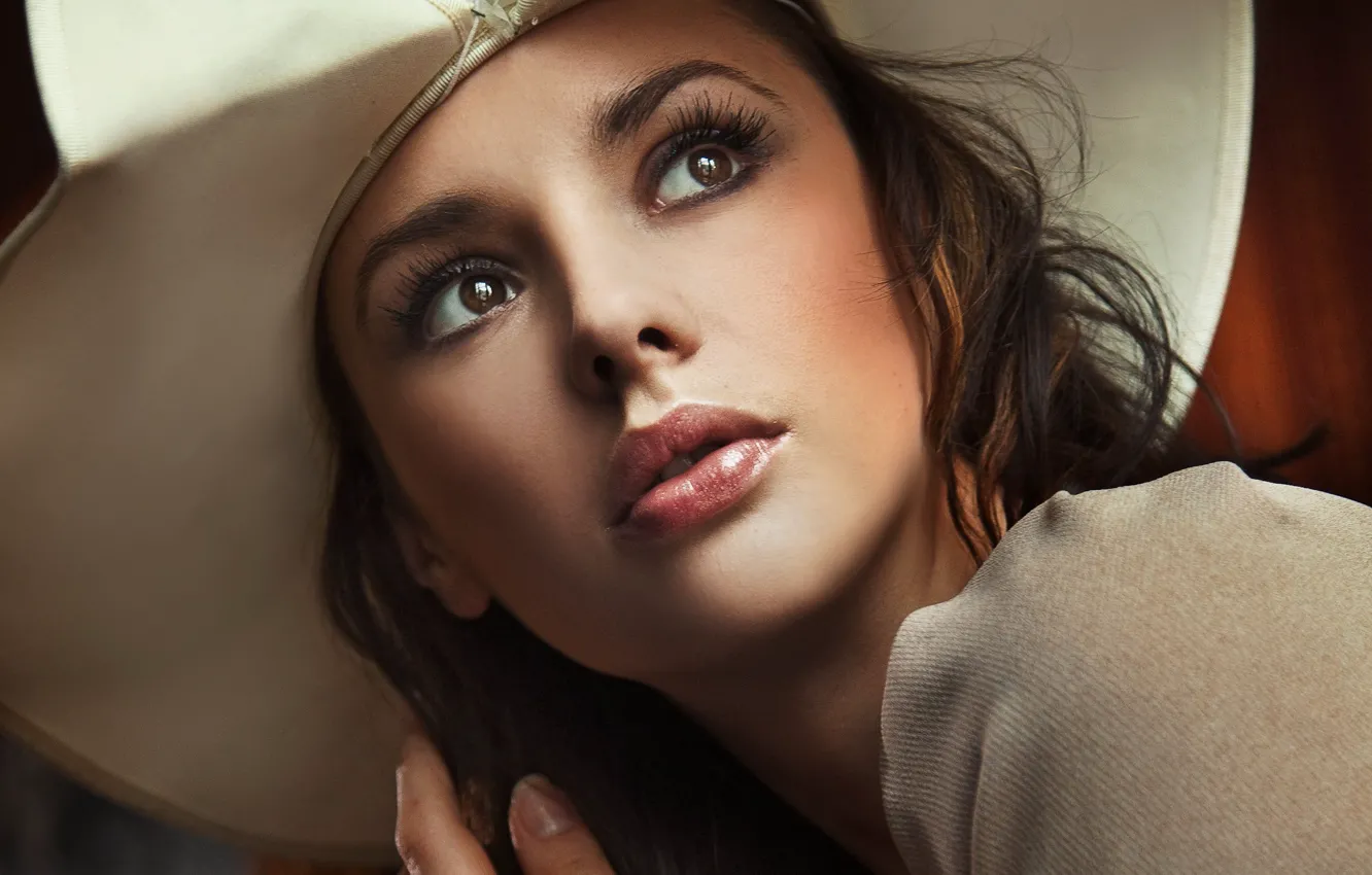 Photo wallpaper girl, sexy, hat, eyes, model, face, hair, babe