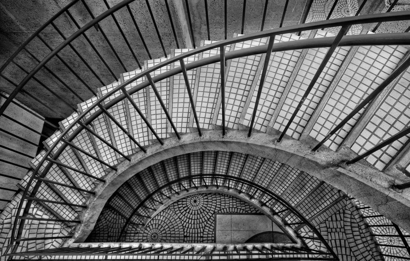 Photo wallpaper black and white, ladder, steps