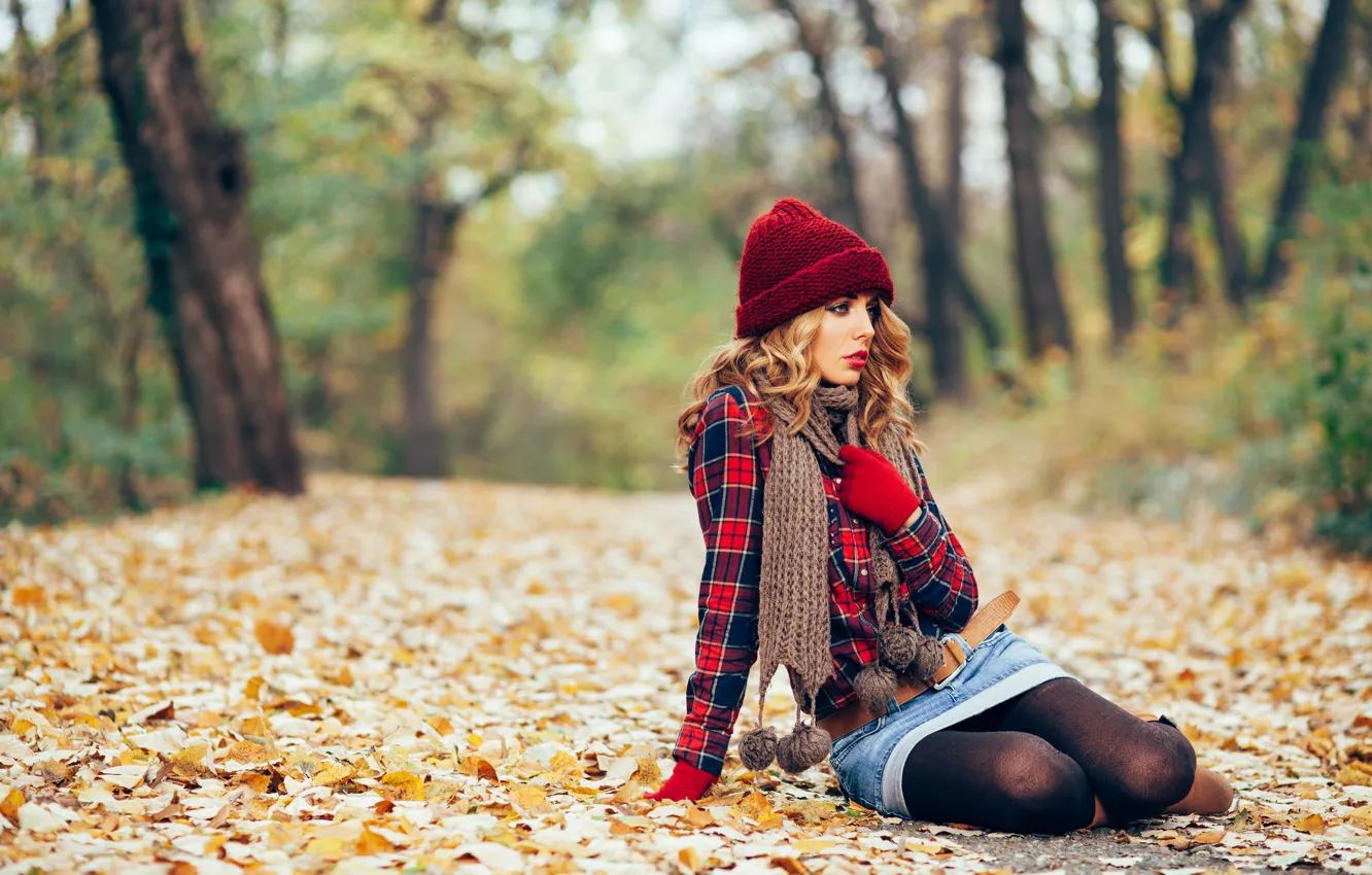 Photo wallpaper autumn, leaves, nature, face, style, model