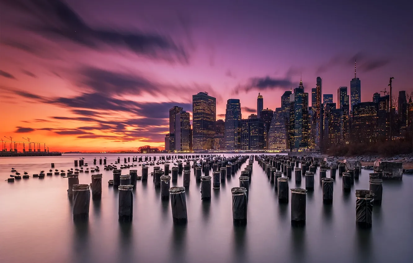 Photo wallpaper New York, skyscrapers, glow, USA