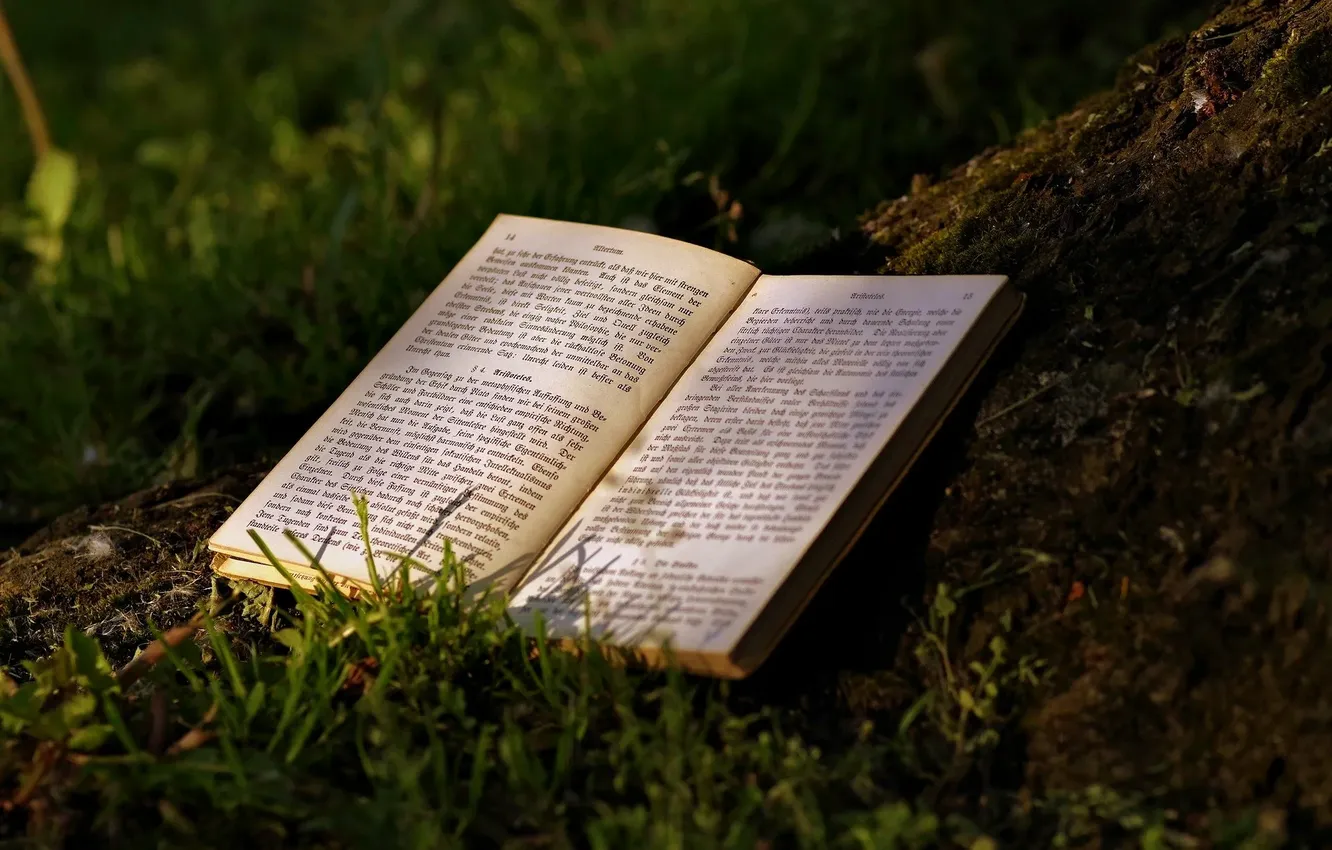 Photo wallpaper grass, nature, plants, book, different