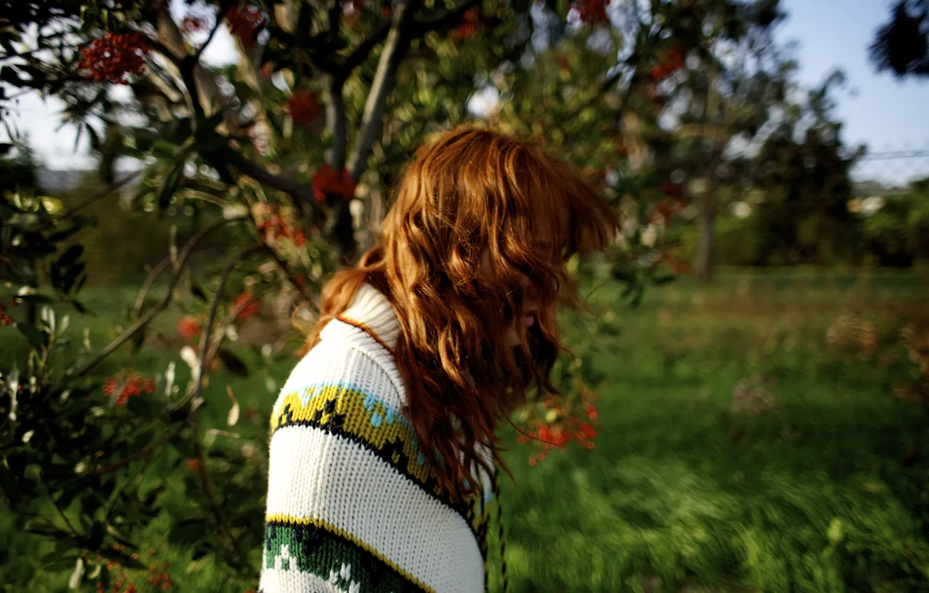 Photo wallpaper girl, grass, trees, nature, woman, flowers, model, mood