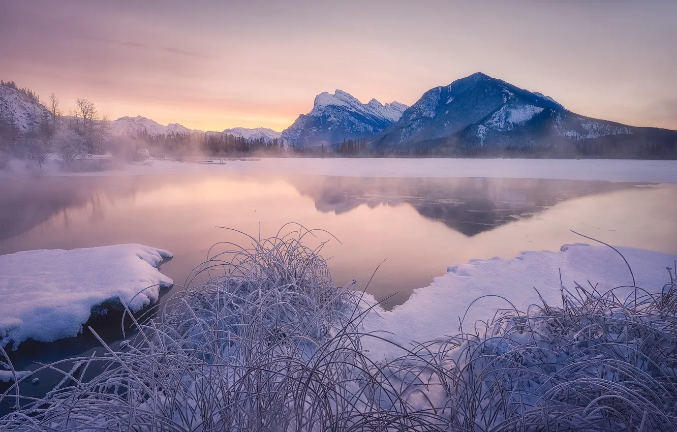 Photo wallpaper winter, snow, mountains, lake, Canada, Albert, Banff National Park, Alberta