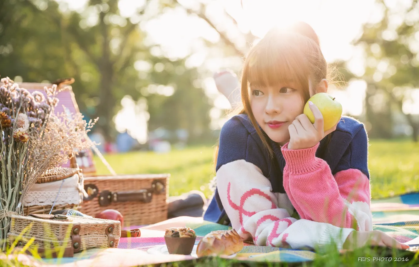 Photo wallpaper picnic, photo, thought, asian girl, cute Asian girl, looks you in the eye, Please Please, …