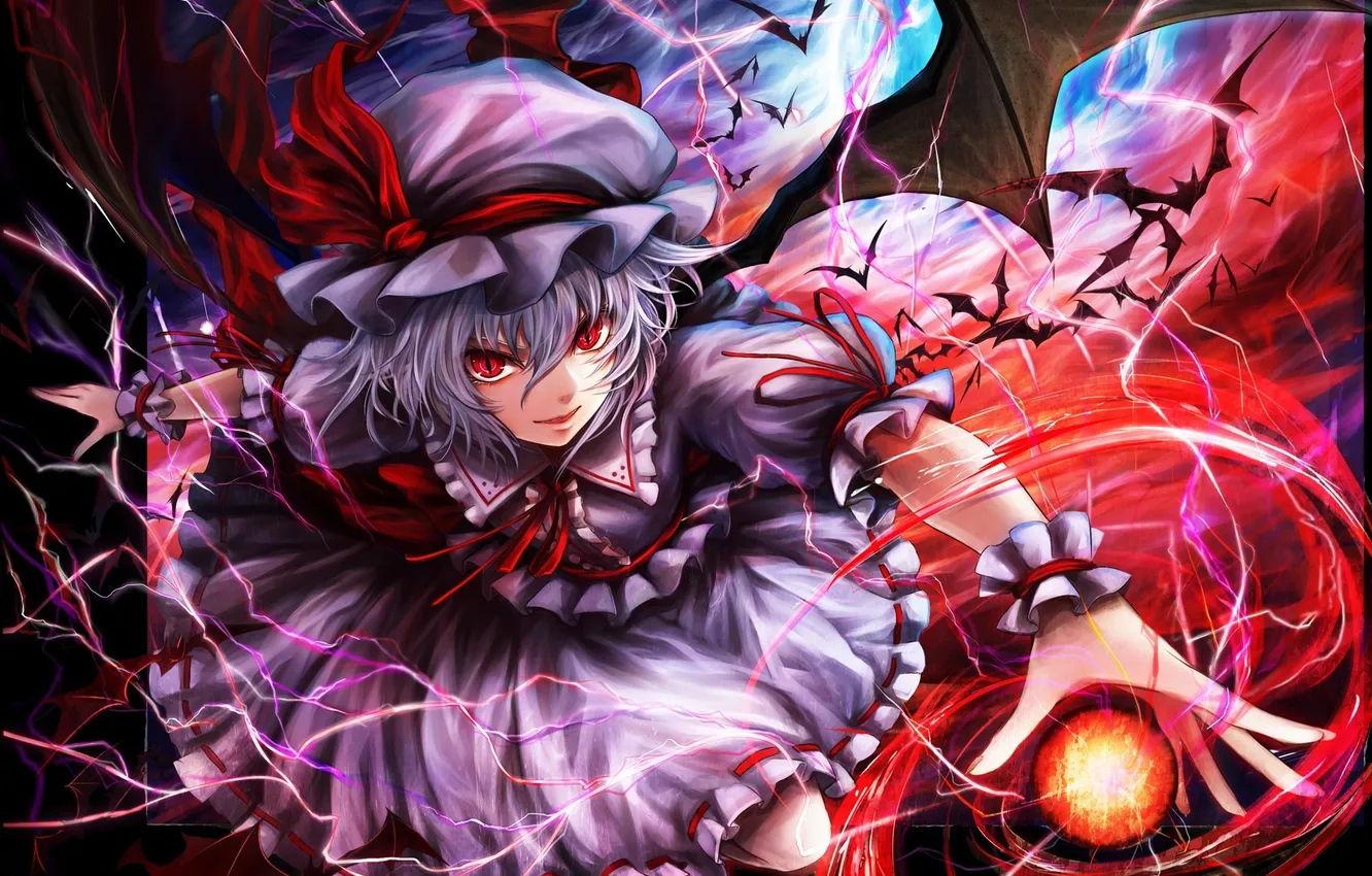 Photo wallpaper girl, magic, wings, art, touhou, Remilia Scarlet, kazabana kazabana