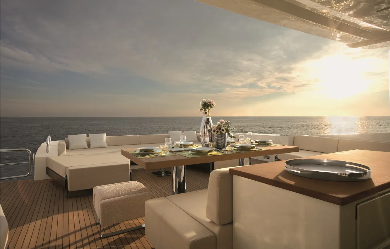 Photo wallpaper sunset, the ocean, the evening, yacht, dinner