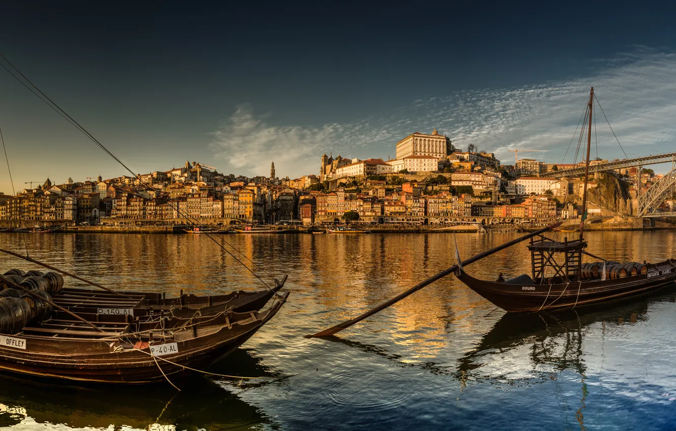 Photo wallpaper bridge, river, boats, panorama, Portugal, Portugal, Vila Nova de Gaia, Porto