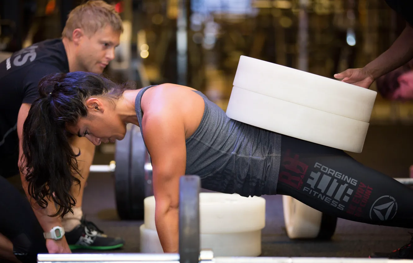 Photo wallpaper women, fitness, weight, crossfit, sportswear, push-ups