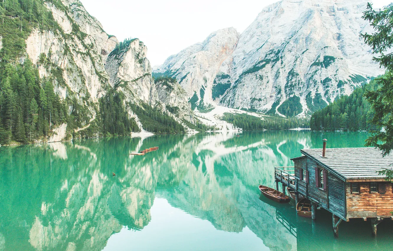 Photo wallpaper mountains, reflection, pond, Dolomites, THE THREE PEAKS OF LAVAREDO