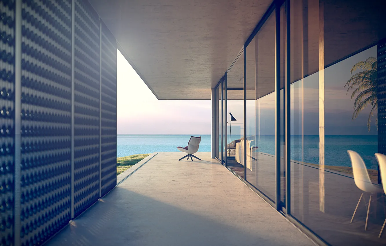 Photo wallpaper sea, summer, house, stay, chair