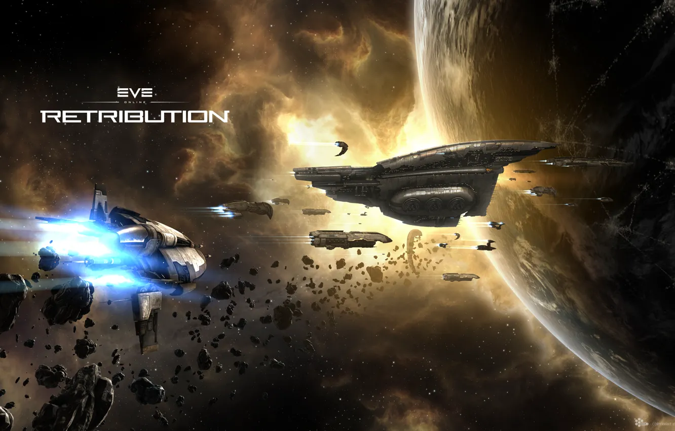 Photo wallpaper space, asteroids, space, Navy, spaceship, Retribution, EVE online, CCP Games