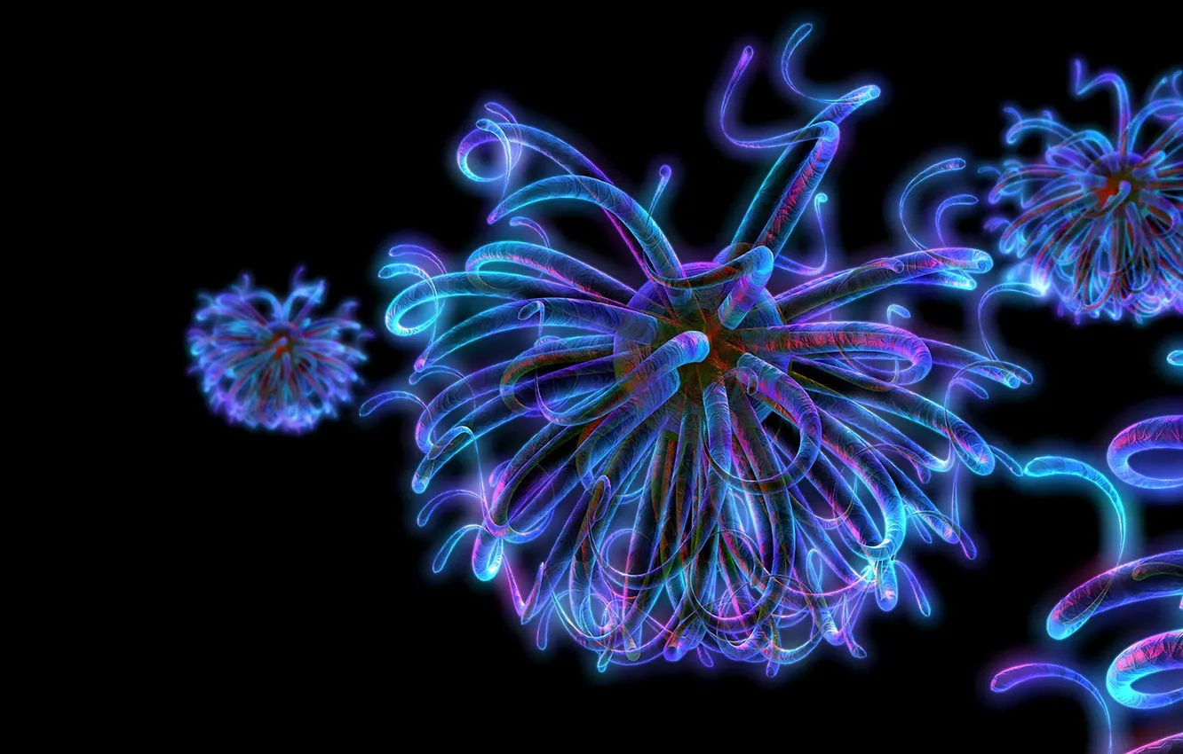 Photo wallpaper rendering, background, balls, tentacles, overflow