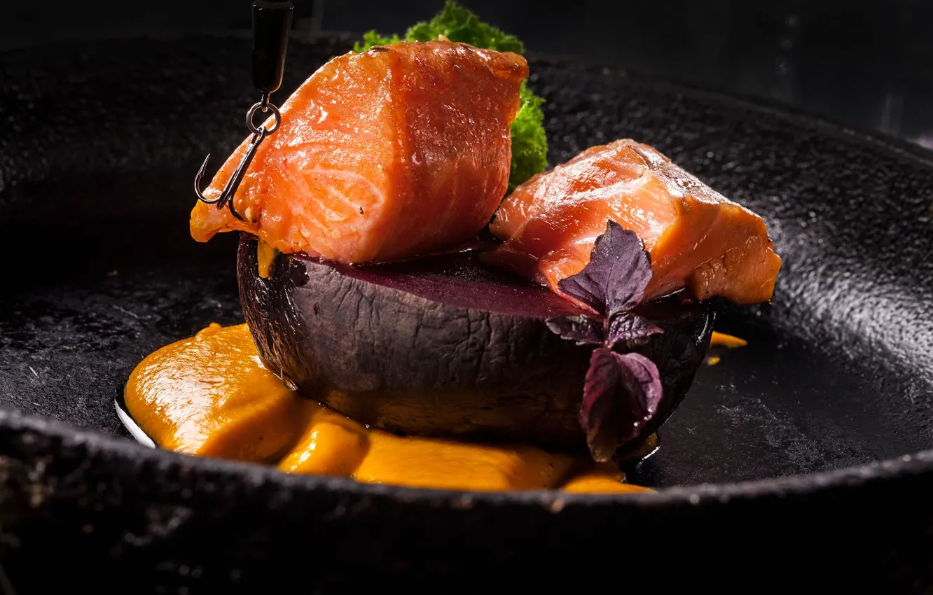 Photo wallpaper Wallpaper, salmon, beets, pumpkin mousse