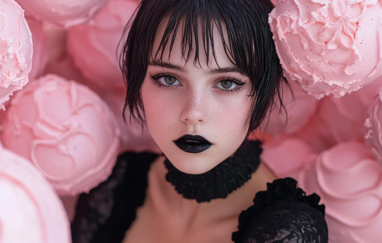 Photo wallpaper look, girl, balls, balls, haircut, portrait, makeup, brunette