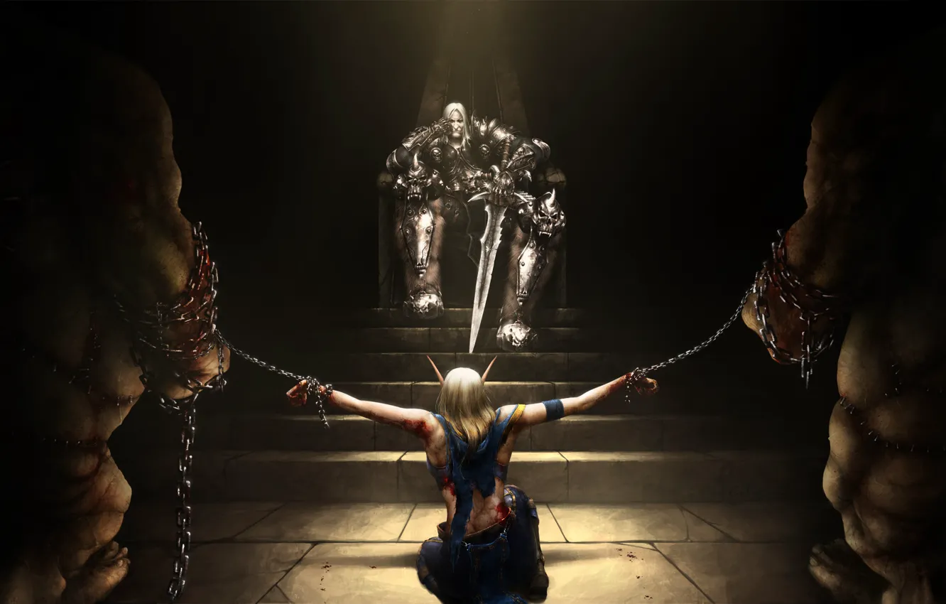 Photo wallpaper sword, warrior, chain, elf, the throne, prisoner