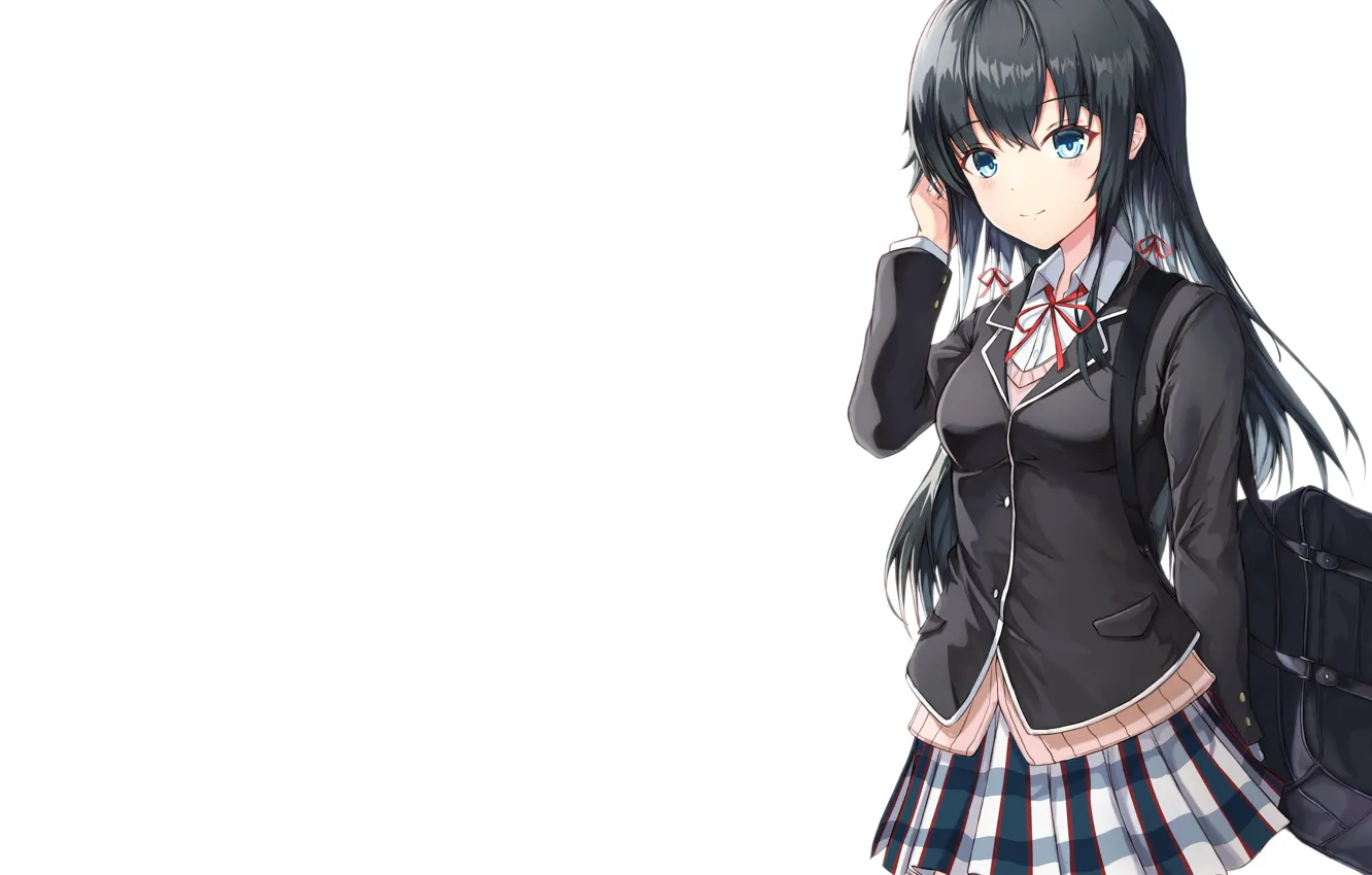 Photo wallpaper girl, sexy, blouse, school uniform, long hair, boobs, anime, beautiful