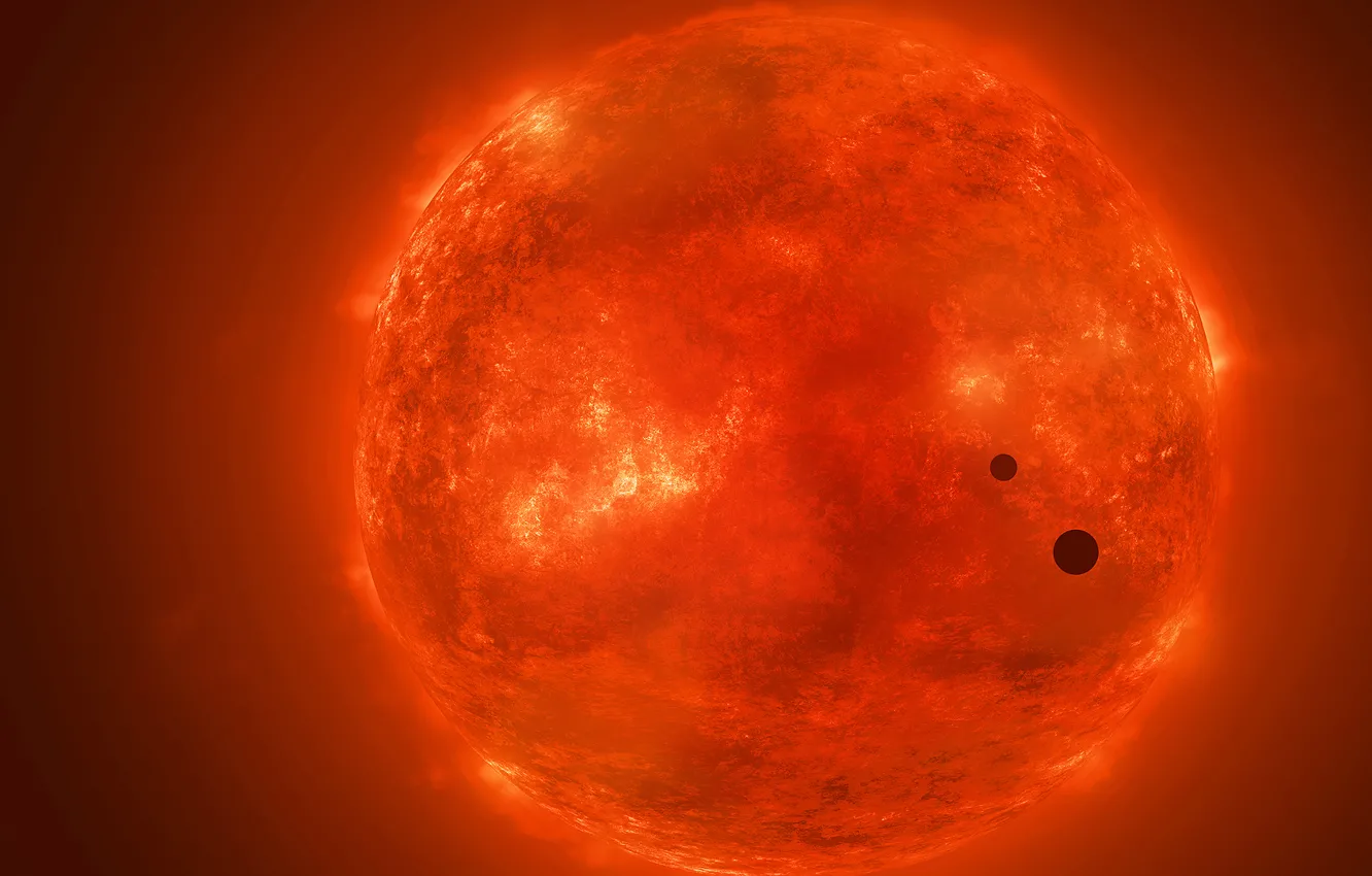 Photo wallpaper the sun, space, stars, planet, silhouette, art, heat