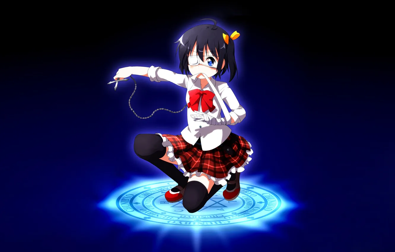 Photo wallpaper girl, the dark background, skirt, anime, shirt, blue eyes, school uniform, zettai ryouiki