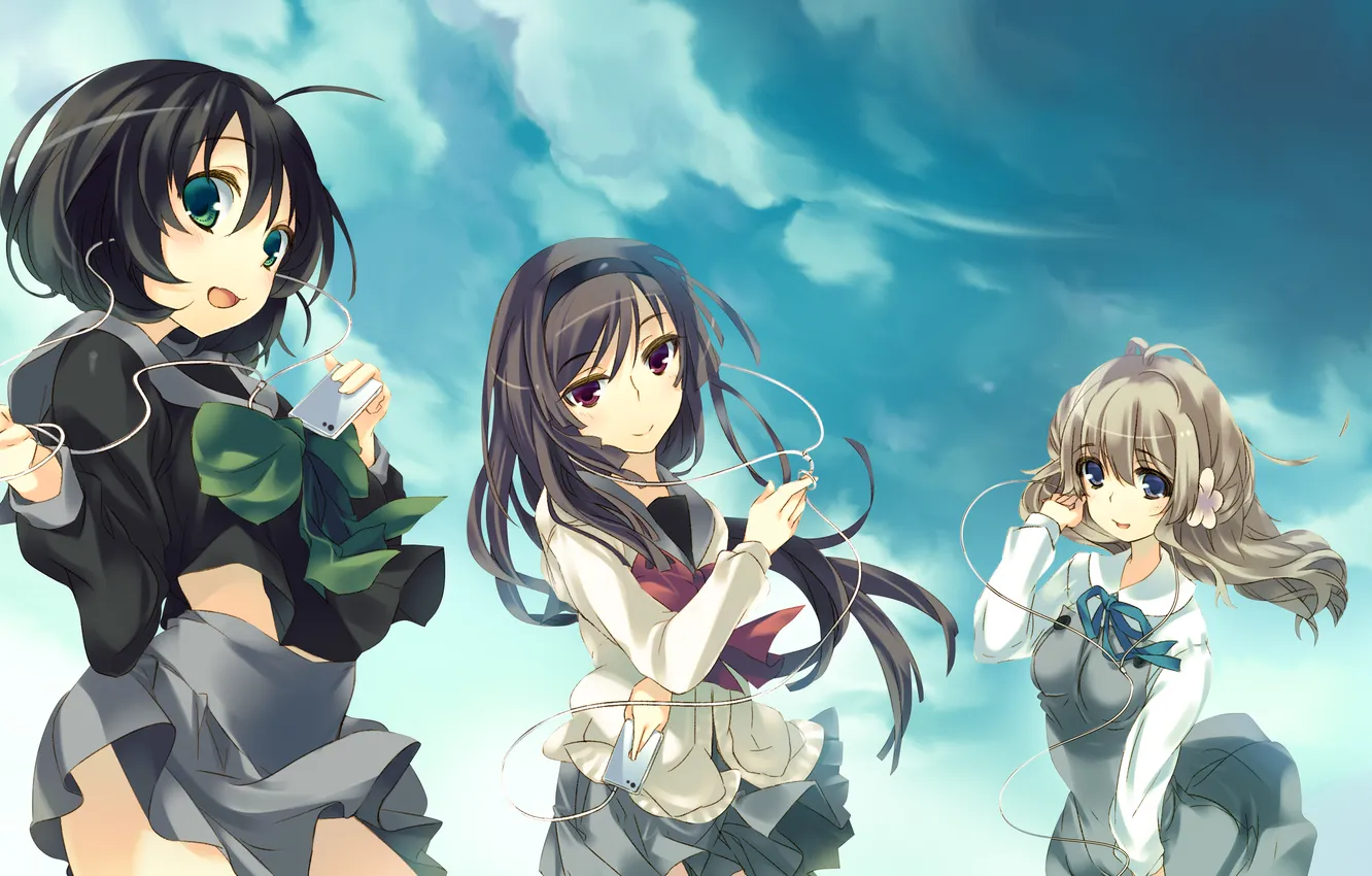 Photo wallpaper music, headphones, art, girl, three, three, onodera