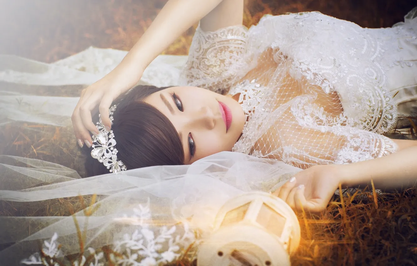 Photo wallpaper mood, lights, Asian, the bride, veil