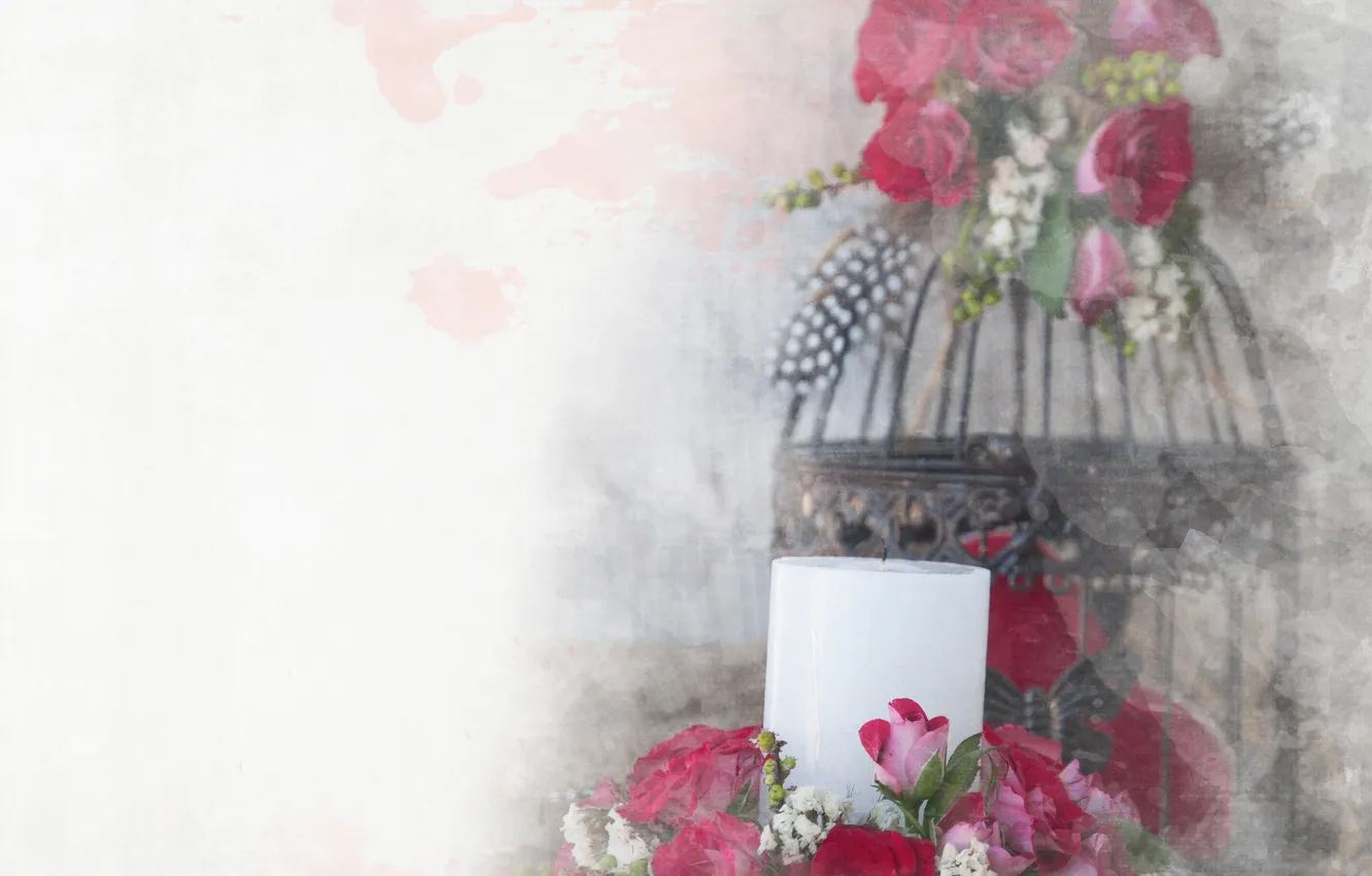 Photo wallpaper flowers, roses, cell, candles