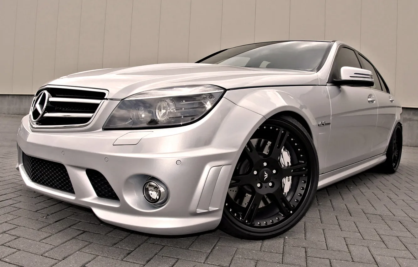 Photo wallpaper silver, Mercedes, Mercedes, black rims