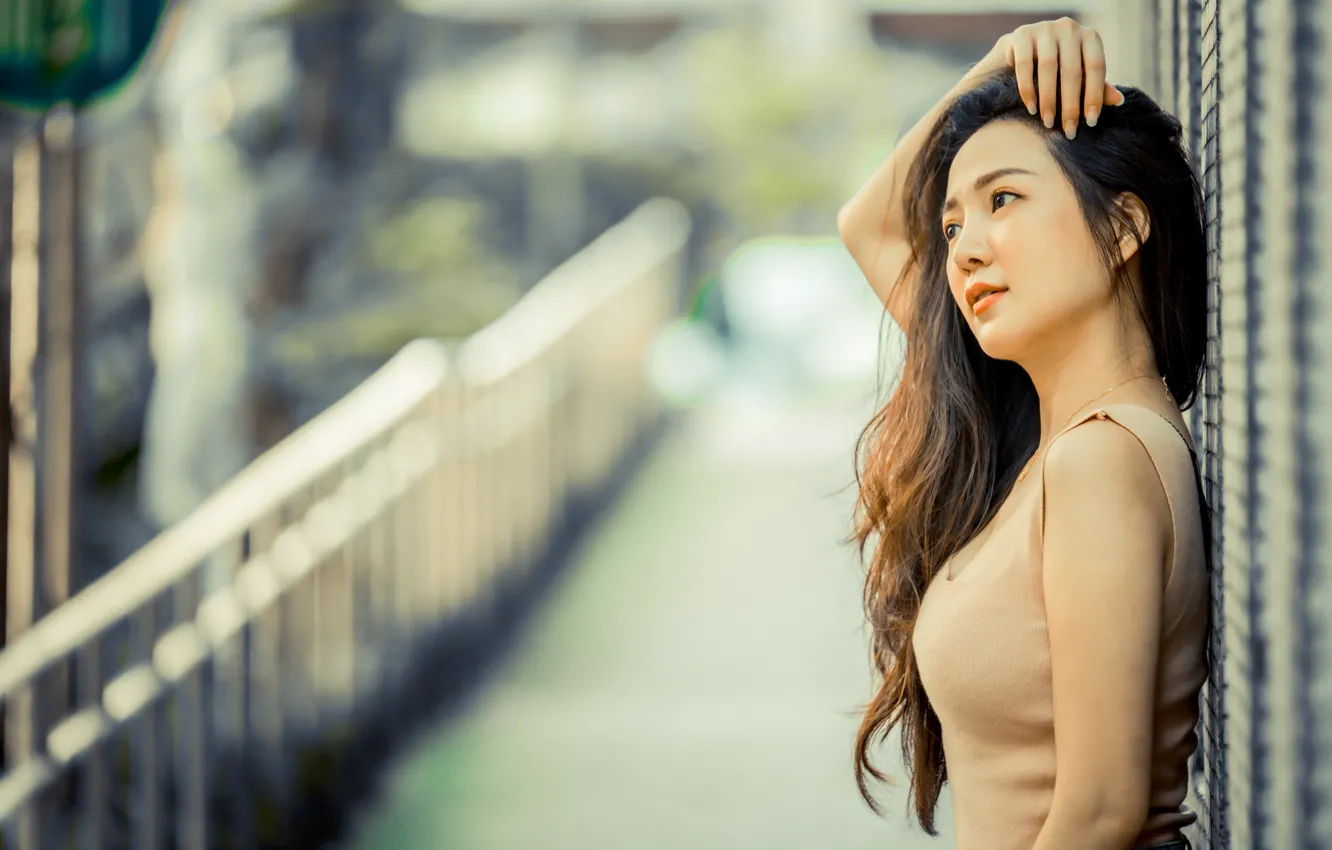 Photo wallpaper pose, hair, Asian, bokeh