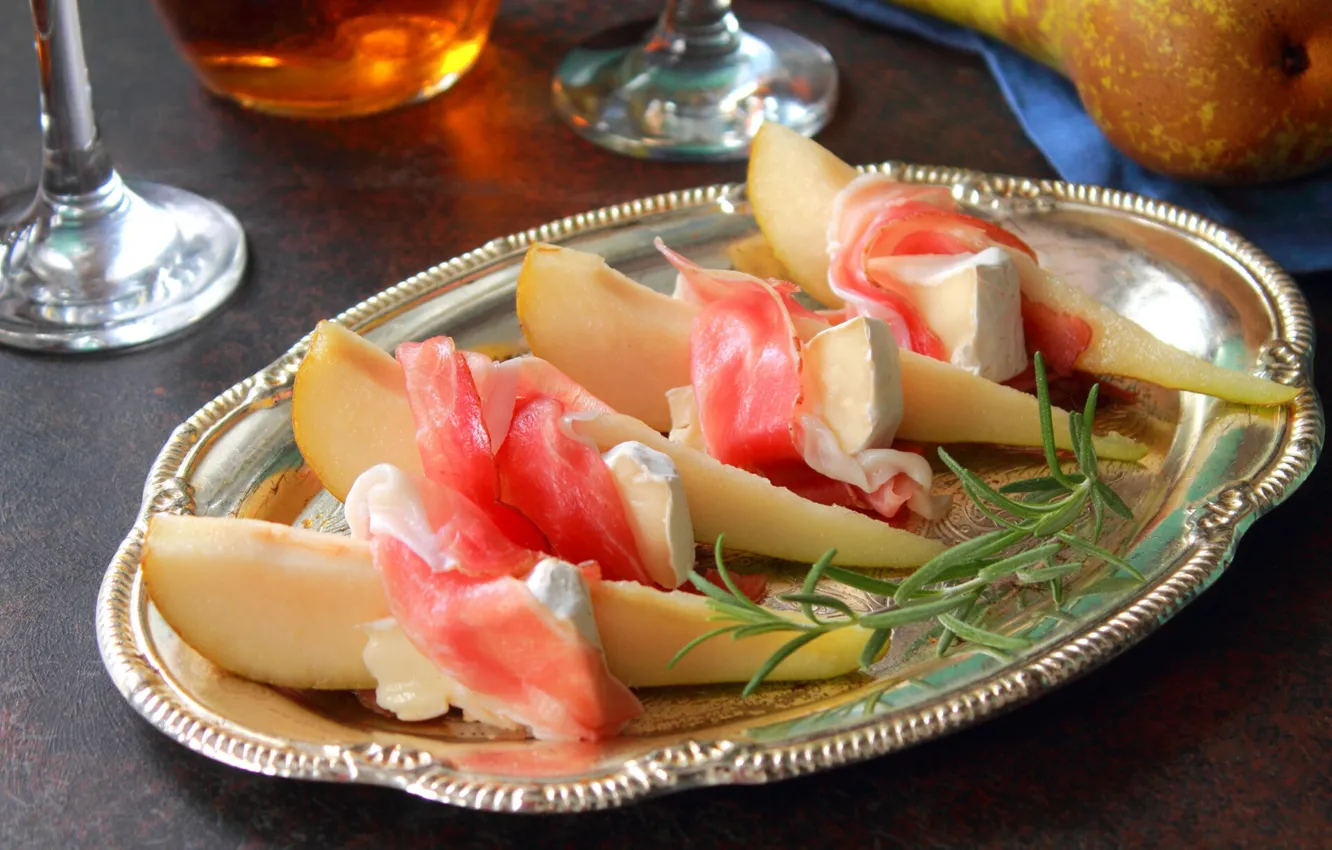 Photo wallpaper pear, Camembert, ham