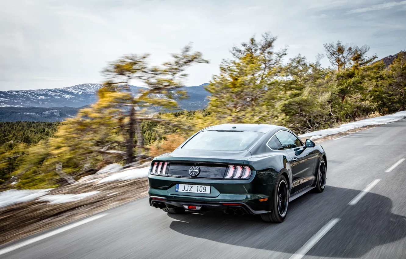 Photo wallpaper speed, Mustang, Ford, rear view, 2018, Bullitt