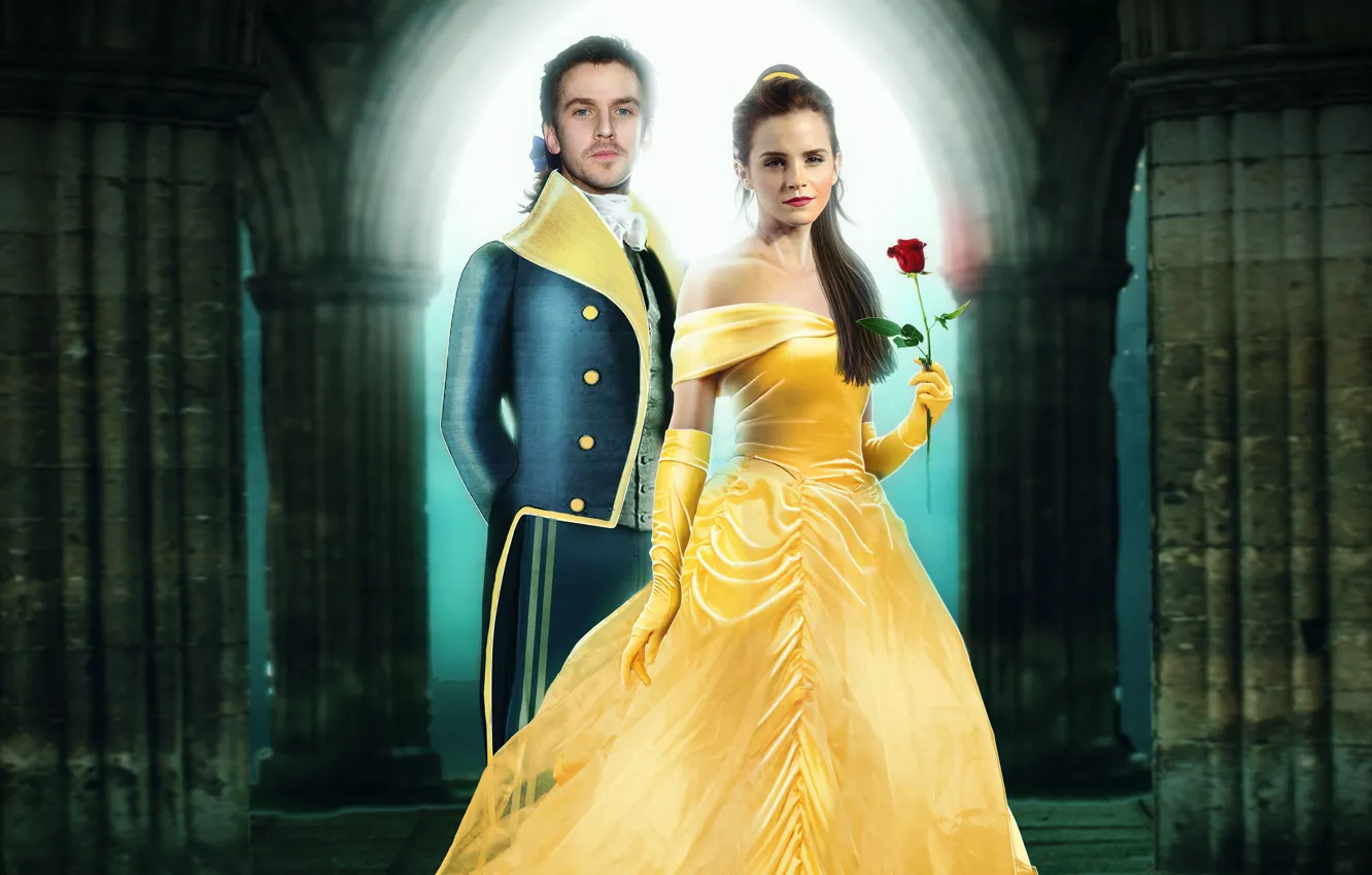 Photo wallpaper rose, fantasy, hairstyle, costume, gloves, beauty, Emma Watson, Emma Watson