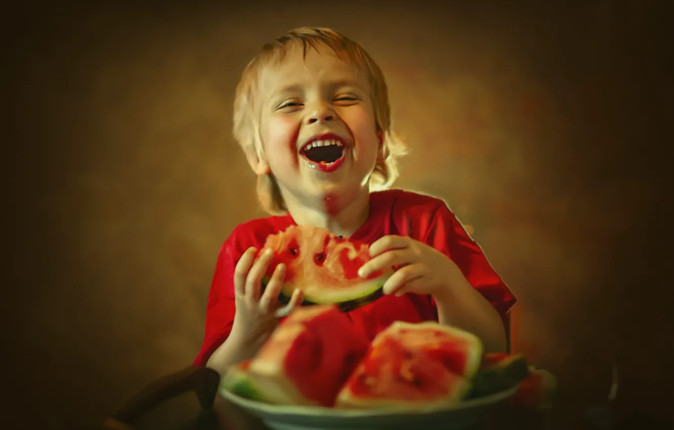 Photo wallpaper joy, watermelon, plate, child, Ksenia Lysenkova