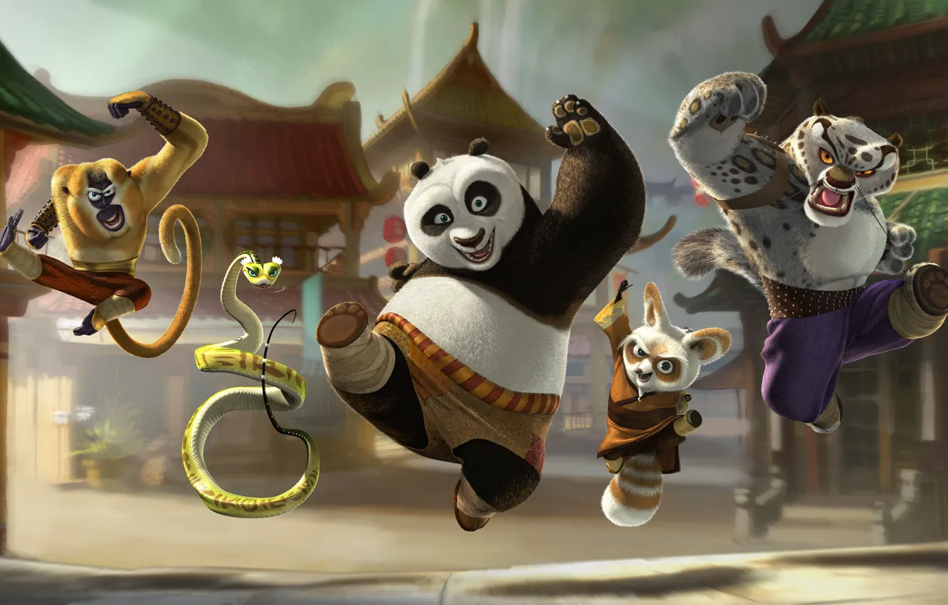 Photo wallpaper cartoon, monkey, monkey, Viper, Kung Fu Panda, Kung fu Panda, Master Oogway, Tai Lung