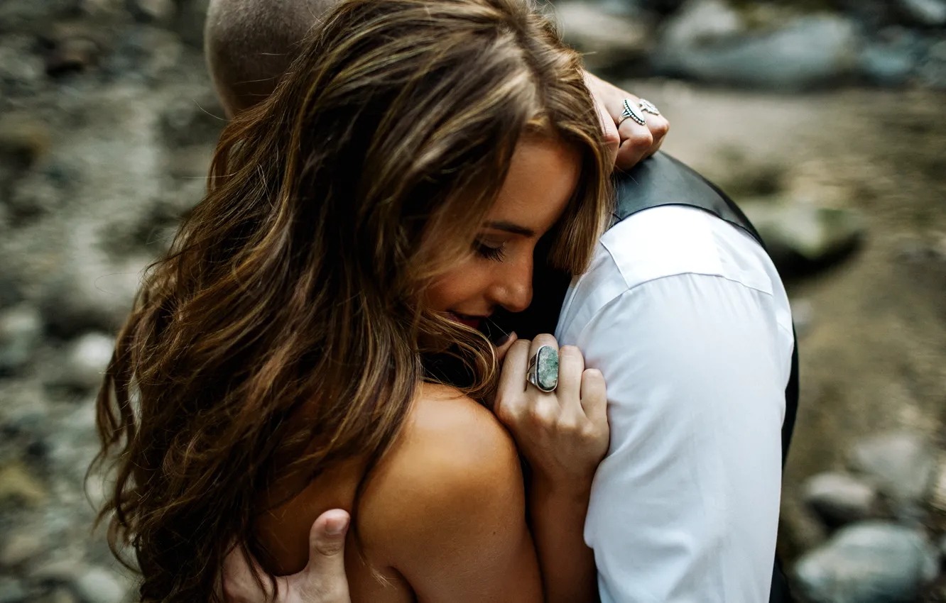 Photo wallpaper girl, ring, hugs, lovers