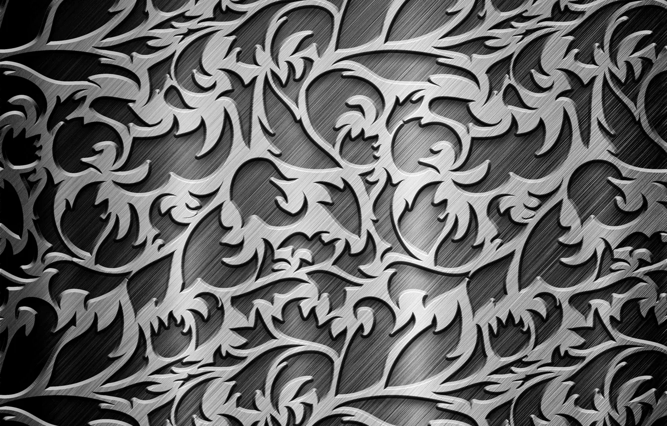 Photo wallpaper metal, grey, pattern, steel, curls, texture, silver