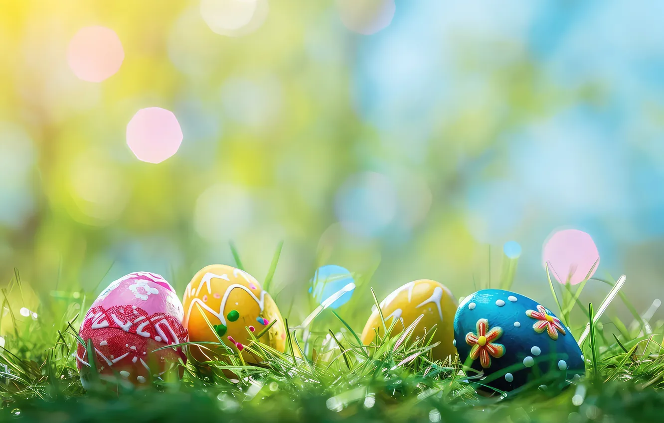 Photo wallpaper flowers, eggs, spring, colorful, Easter, flowers, spring, Easter