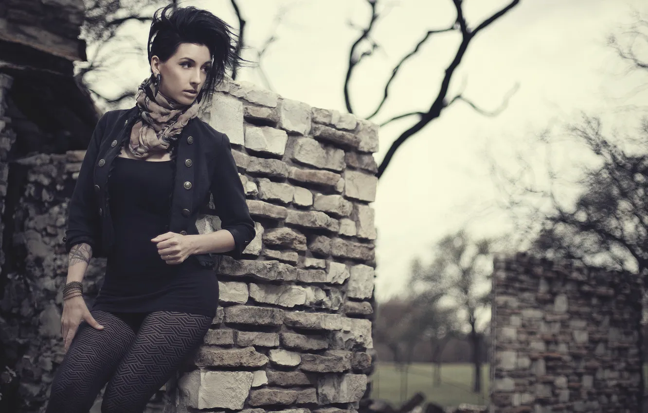 Photo wallpaper girl, model, brunette, tattoo, hairstyle, girl