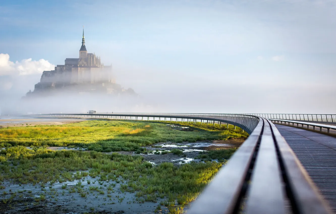 Photo wallpaper landscape, fog, Mont Saint-Michel