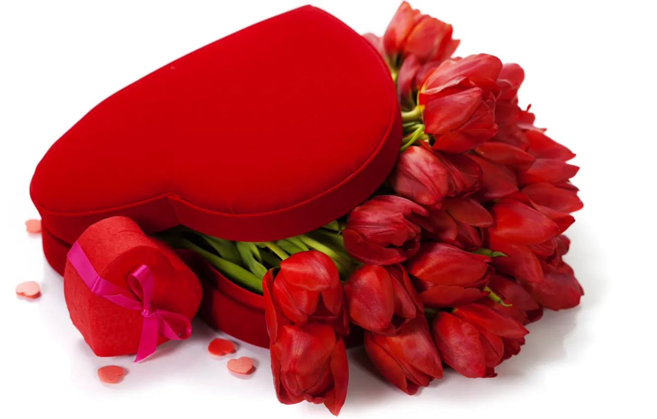 Photo wallpaper love, flowers, tulips, valentine's day, red tulips