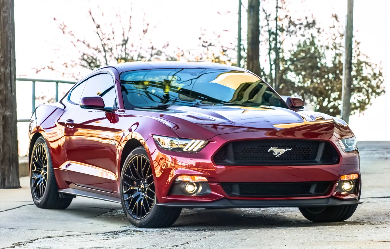 Photo wallpaper Mustang, Ford, red, 2015
