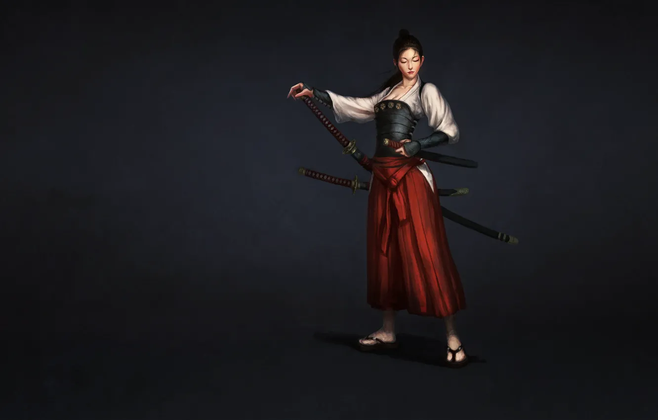 Photo wallpaper Girl, Japan, Art, Style, Samurai, Minimalism, Katana, Sword