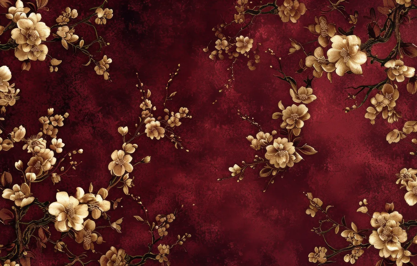 Photo wallpaper flowers, texture, fabric, ornament, composition, AI art, neural network