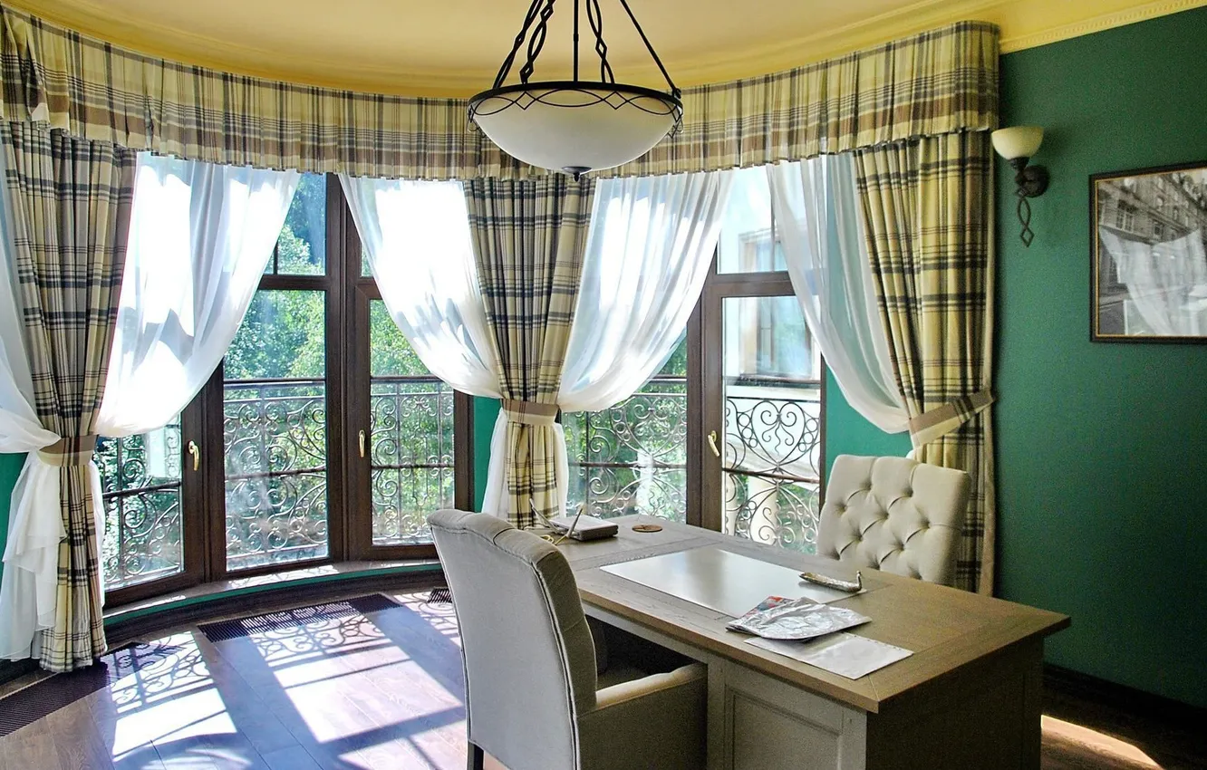 Photo wallpaper design, style, interior, office, home office, Bay window