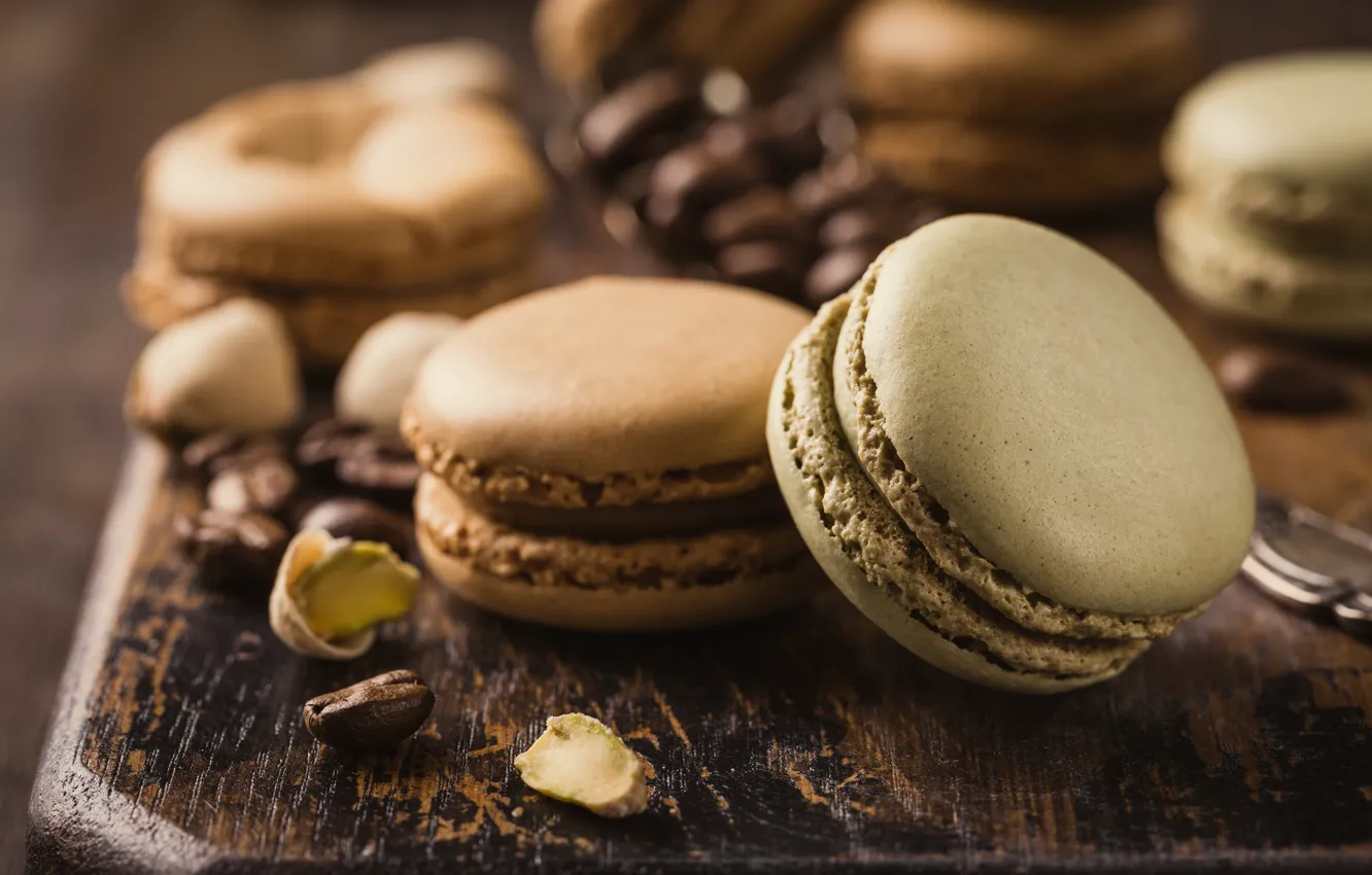 Photo wallpaper coffee, cookies, nuts, coffee, macaron, almond, Iryna Melnyk