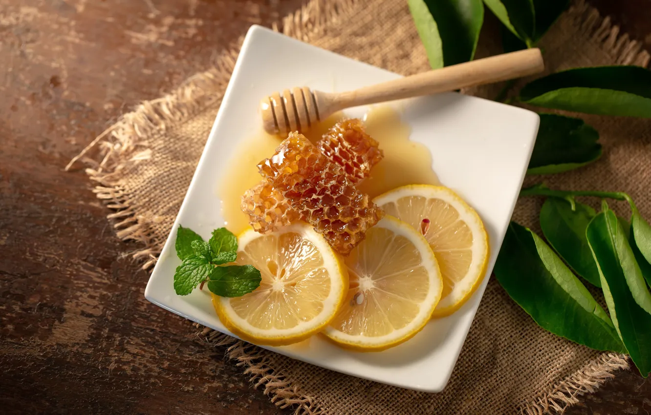 Photo wallpaper lemon, honey, mint