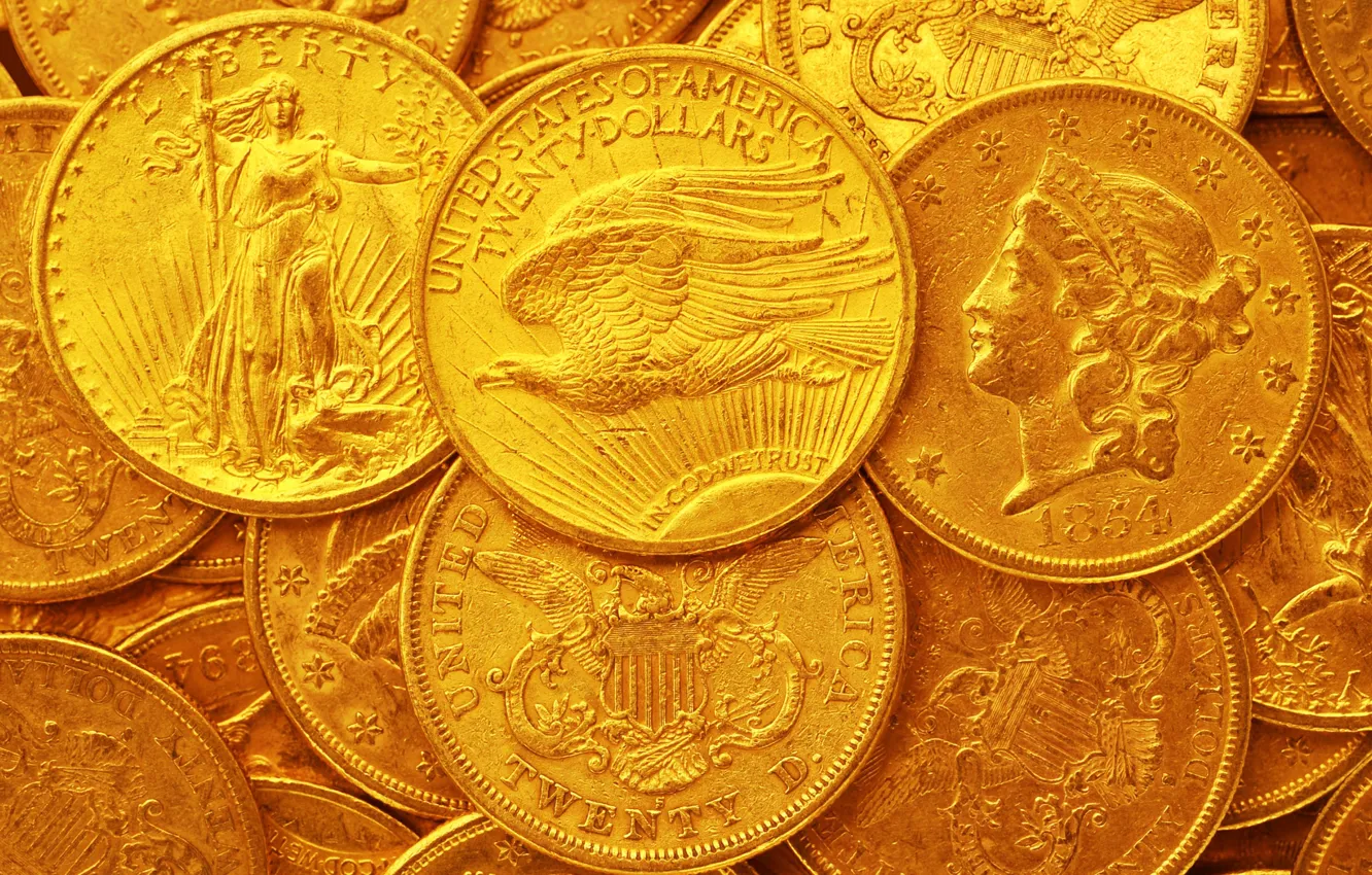 Photo wallpaper gold, dollar, USA, coins