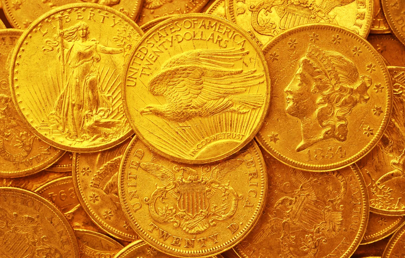 Photo wallpaper gold, USA, coins, dollars